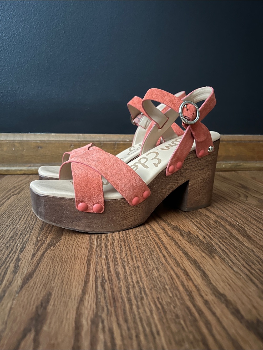 Women’s Chunky Platform Sandals in Tangerine Suede - Picture 4 of 5